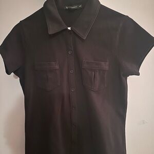 CLUB MONAC0 Black Button Down Short Sleeved Shirt Slim Fit sz medium